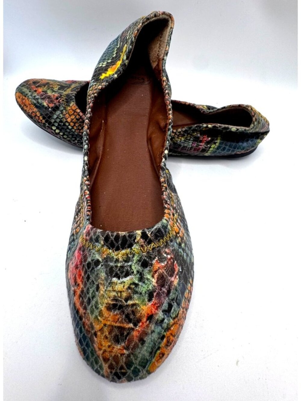 Lucky Brand Womans Slides Sz 8.5 Snake Print Flat Loafers Casual Colorful